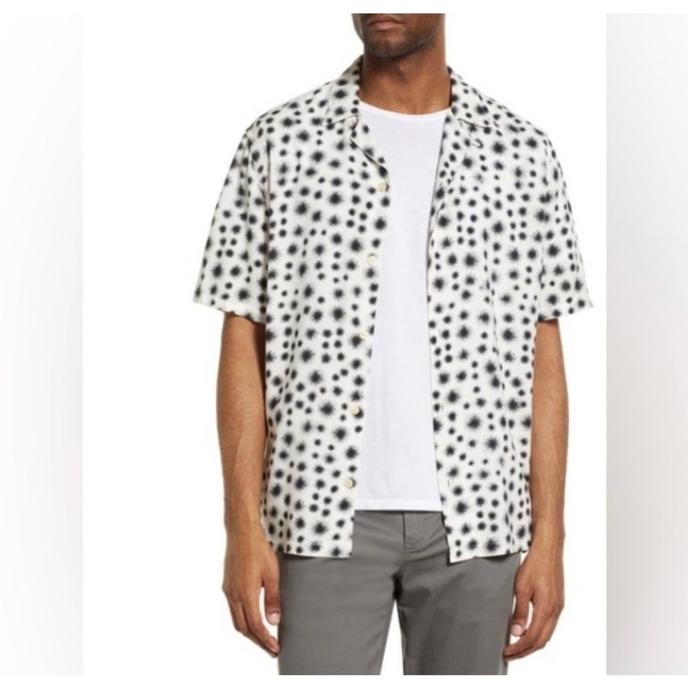 AllSaints Novar Short Sleeve Camp Shirt Relaxed Fit White/Black Medium